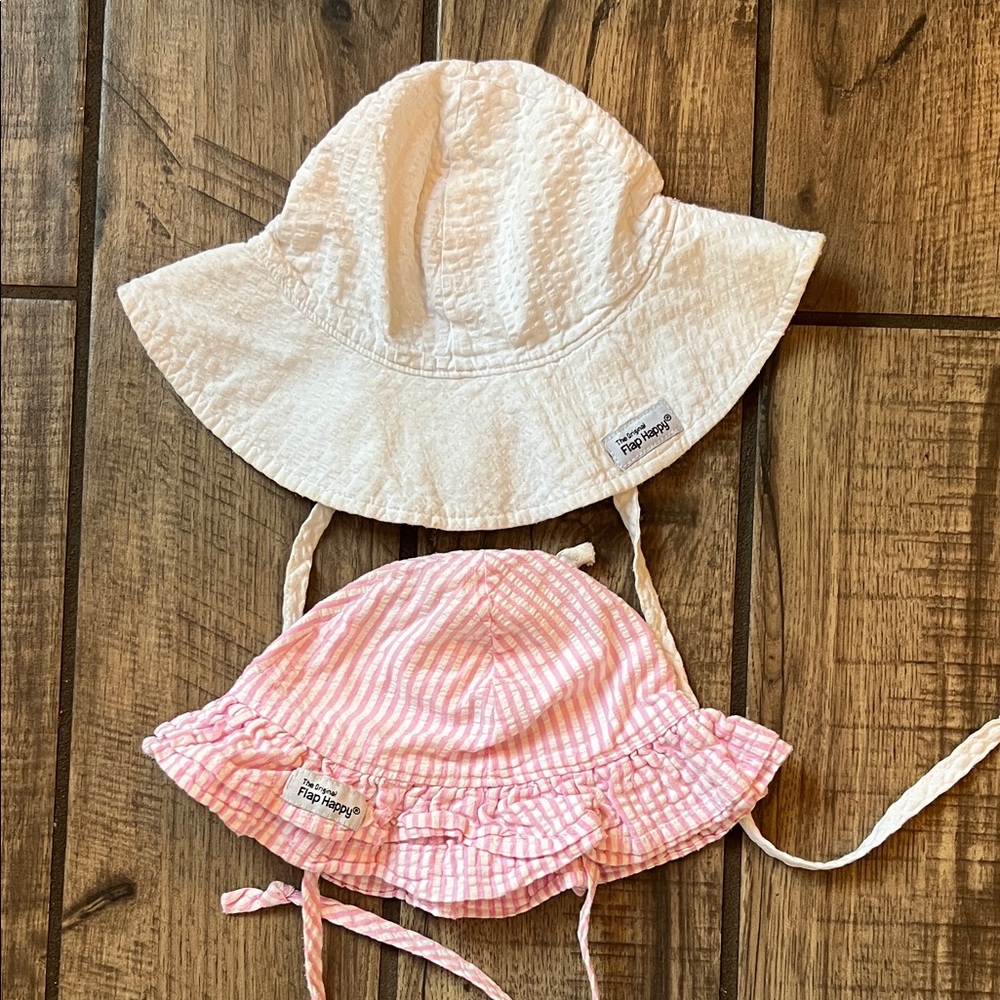 Flap Happy White and Pink Kids Sun Hats
